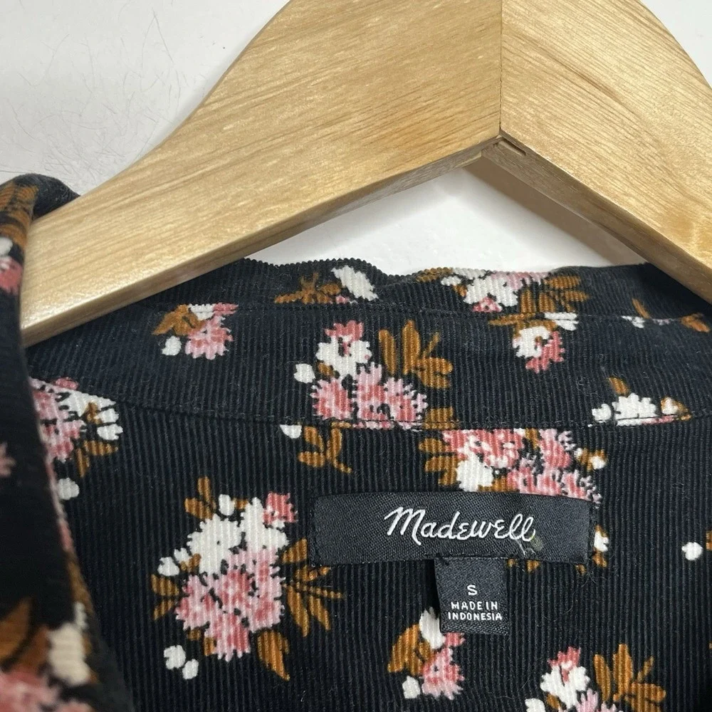 Madewell Floral Corduroy Shirt Womens Size Small Short Sleeve Cottagecore Boho - Picture 5 of 8